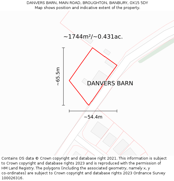 DANVERS BARN, MAIN ROAD, BROUGHTON, BANBURY, OX15 5DY: Plot and title map