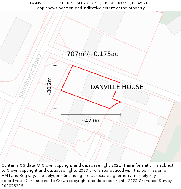 DANVILLE HOUSE, KINGSLEY CLOSE, CROWTHORNE, RG45 7PH: Plot and title map