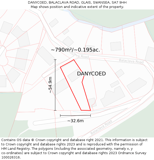 DANYCOED, BALACLAVA ROAD, GLAIS, SWANSEA, SA7 9HH: Plot and title map