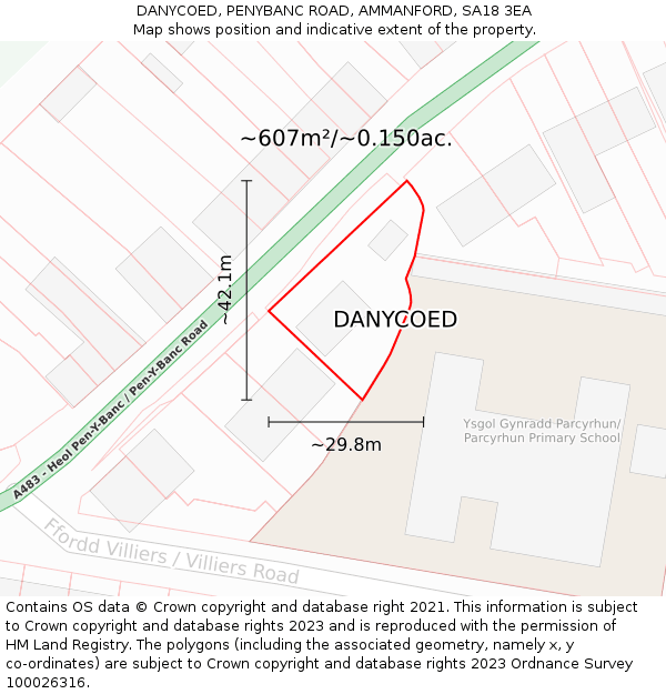 DANYCOED, PENYBANC ROAD, AMMANFORD, SA18 3EA: Plot and title map