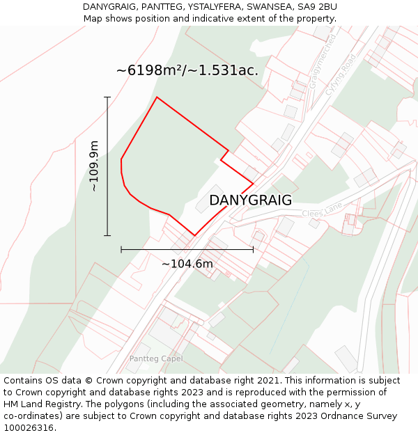 DANYGRAIG, PANTTEG, YSTALYFERA, SWANSEA, SA9 2BU: Plot and title map