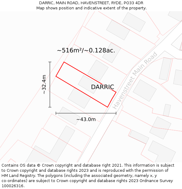 DARRIC, MAIN ROAD, HAVENSTREET, RYDE, PO33 4DR: Plot and title map