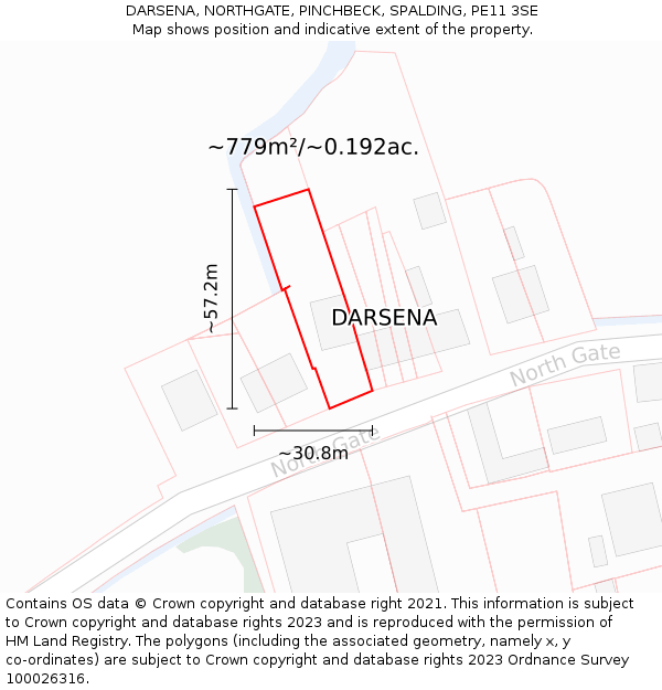 DARSENA, NORTHGATE, PINCHBECK, SPALDING, PE11 3SE: Plot and title map