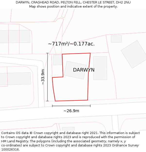 DARWYN, CRAGHEAD ROAD, PELTON FELL, CHESTER LE STREET, DH2 2NU: Plot and title map