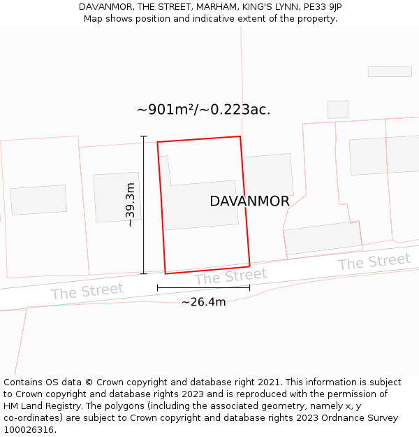 DAVANMOR, THE STREET, MARHAM, KING'S LYNN, PE33 9JP: Plot and title map