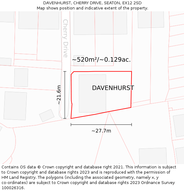 DAVENHURST, CHERRY DRIVE, SEATON, EX12 2SD: Plot and title map