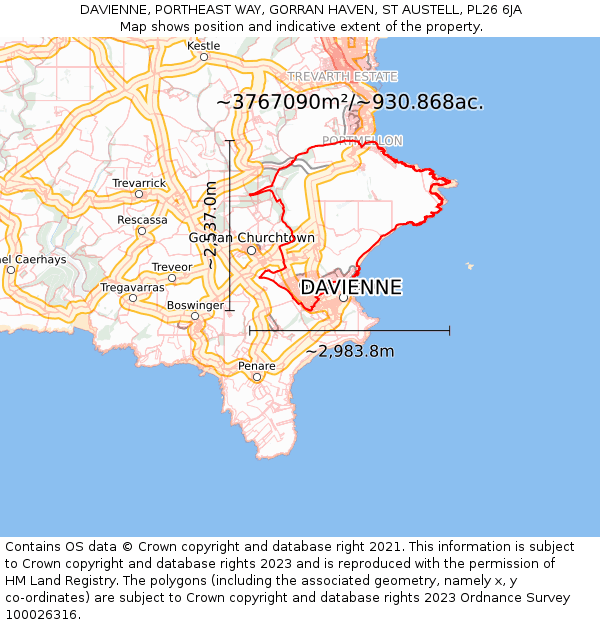 DAVIENNE, PORTHEAST WAY, GORRAN HAVEN, ST AUSTELL, PL26 6JA: Plot and title map