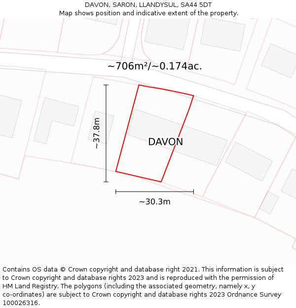 DAVON, SARON, LLANDYSUL, SA44 5DT: Plot and title map