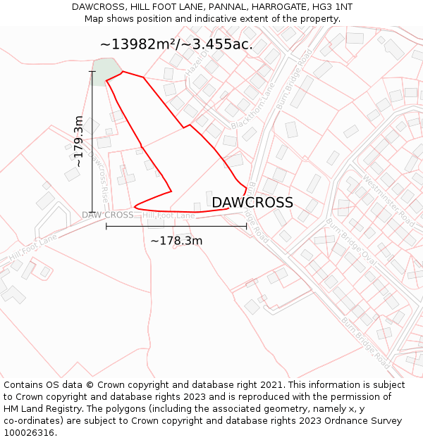 DAWCROSS, HILL FOOT LANE, PANNAL, HARROGATE, HG3 1NT: Plot and title map