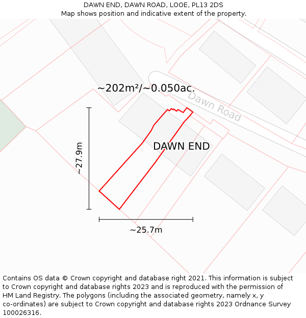 DAWN END, DAWN ROAD, LOOE, PL13 2DS: Plot and title map