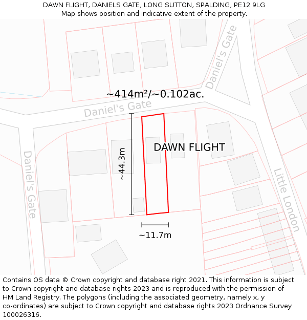 DAWN FLIGHT, DANIELS GATE, LONG SUTTON, SPALDING, PE12 9LG: Plot and title map