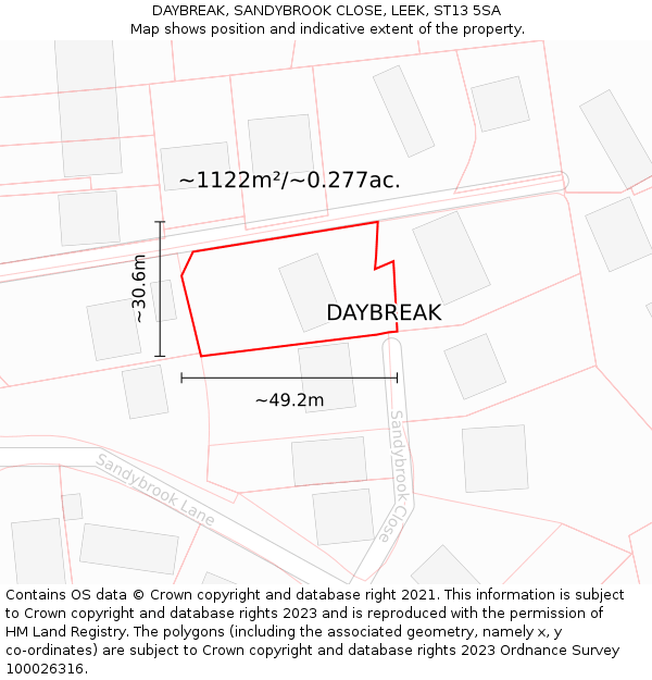 DAYBREAK, SANDYBROOK CLOSE, LEEK, ST13 5SA: Plot and title map