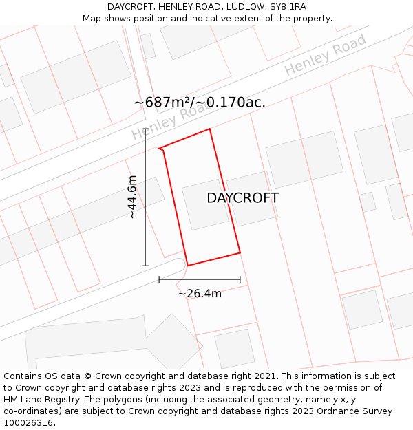 DAYCROFT, HENLEY ROAD, LUDLOW, SY8 1RA: Plot and title map