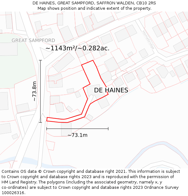 DE HAINES, GREAT SAMPFORD, SAFFRON WALDEN, CB10 2RS: Plot and title map
