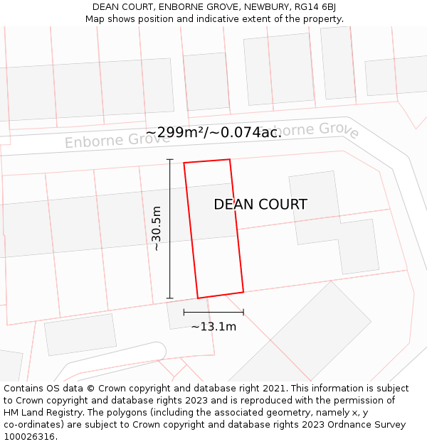 DEAN COURT, ENBORNE GROVE, NEWBURY, RG14 6BJ: Plot and title map