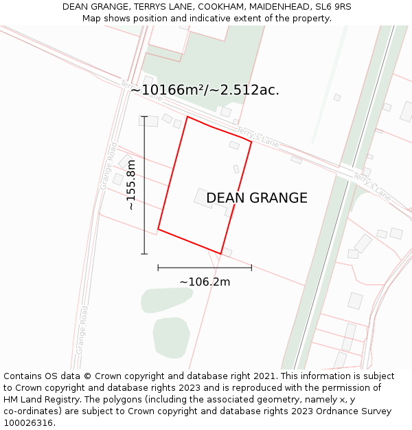 DEAN GRANGE, TERRYS LANE, COOKHAM, MAIDENHEAD, SL6 9RS: Plot and title map
