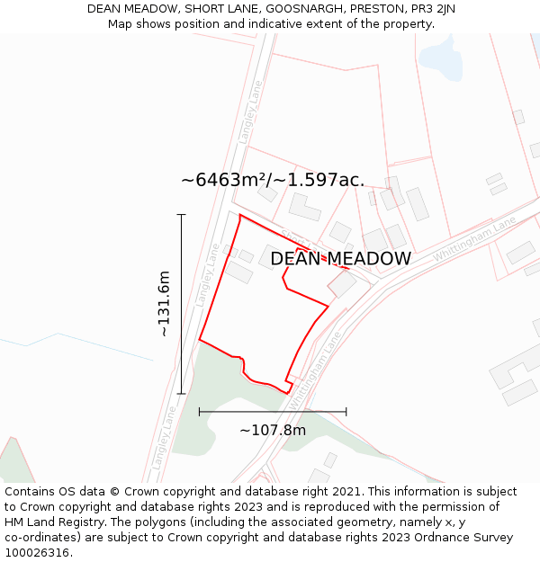 DEAN MEADOW, SHORT LANE, GOOSNARGH, PRESTON, PR3 2JN: Plot and title map