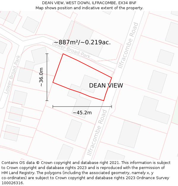 DEAN VIEW, WEST DOWN, ILFRACOMBE, EX34 8NF: Plot and title map