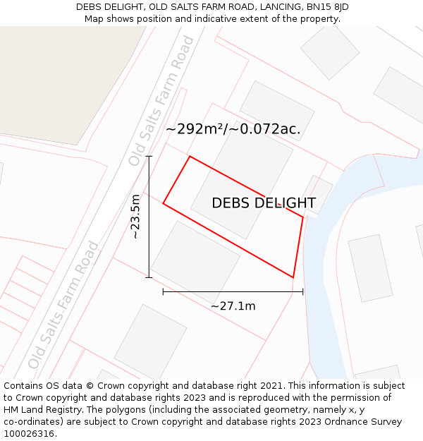 DEBS DELIGHT, OLD SALTS FARM ROAD, LANCING, BN15 8JD: Plot and title map