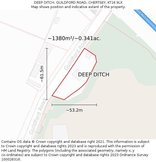 DEEP DITCH, GUILDFORD ROAD, CHERTSEY, KT16 9LX: Plot and title map