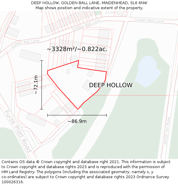 DEEP HOLLOW, GOLDEN BALL LANE, MAIDENHEAD, SL6 6NW: Plot and title map