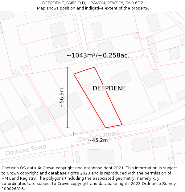 DEEPDENE, FAIRFIELD, UPAVON, PEWSEY, SN9 6DZ: Plot and title map