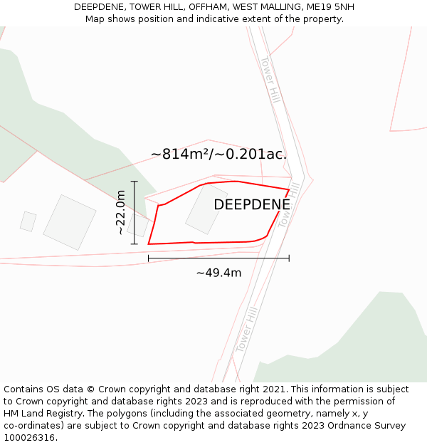 DEEPDENE, TOWER HILL, OFFHAM, WEST MALLING, ME19 5NH: Plot and title map
