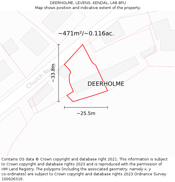 DEERHOLME, LEVENS, KENDAL, LA8 8PU: Plot and title map