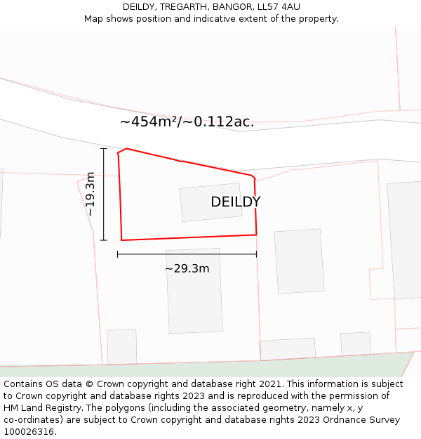 DEILDY, TREGARTH, BANGOR, LL57 4AU: Plot and title map