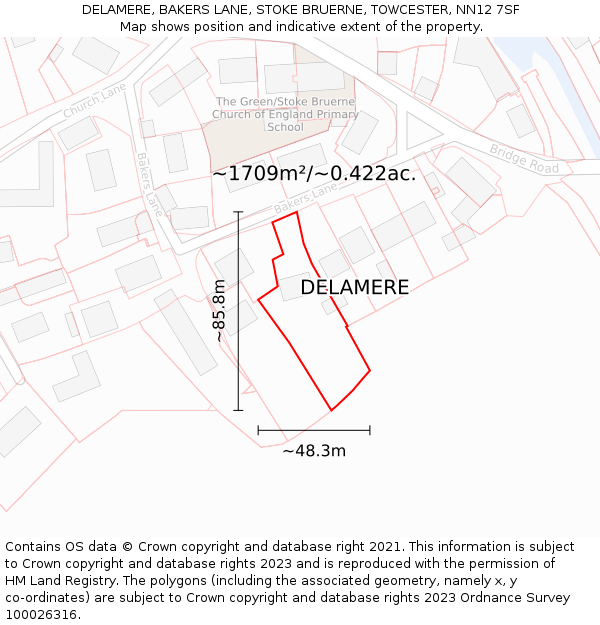 DELAMERE, BAKERS LANE, STOKE BRUERNE, TOWCESTER, NN12 7SF: Plot and title map