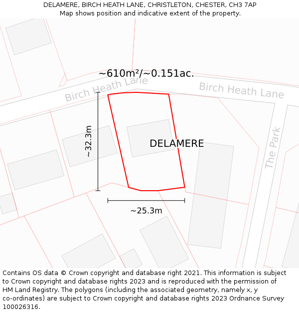 DELAMERE, BIRCH HEATH LANE, CHRISTLETON, CHESTER, CH3 7AP: Plot and title map