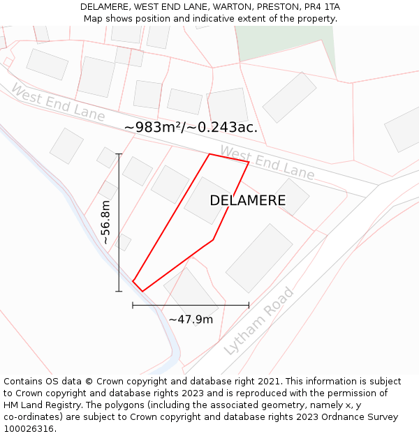 DELAMERE, WEST END LANE, WARTON, PRESTON, PR4 1TA: Plot and title map