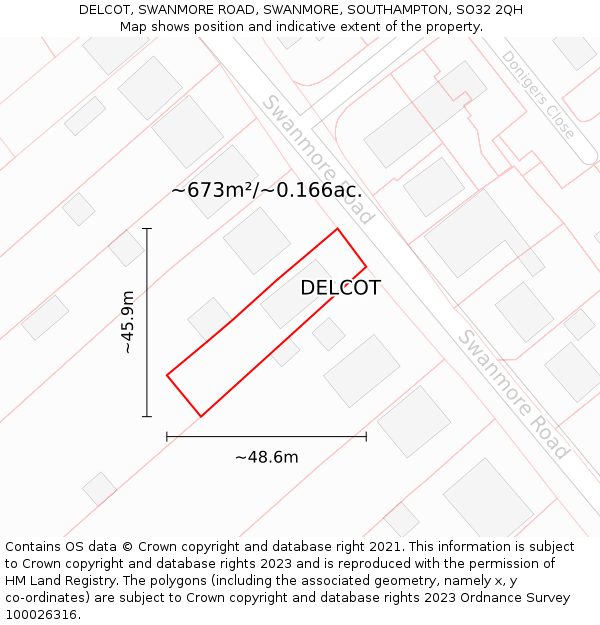 DELCOT, SWANMORE ROAD, SWANMORE, SOUTHAMPTON, SO32 2QH: Plot and title map