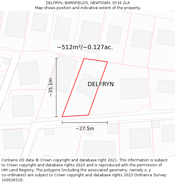 DELFRYN, BARNFIELDS, NEWTOWN, SY16 2LA: Plot and title map