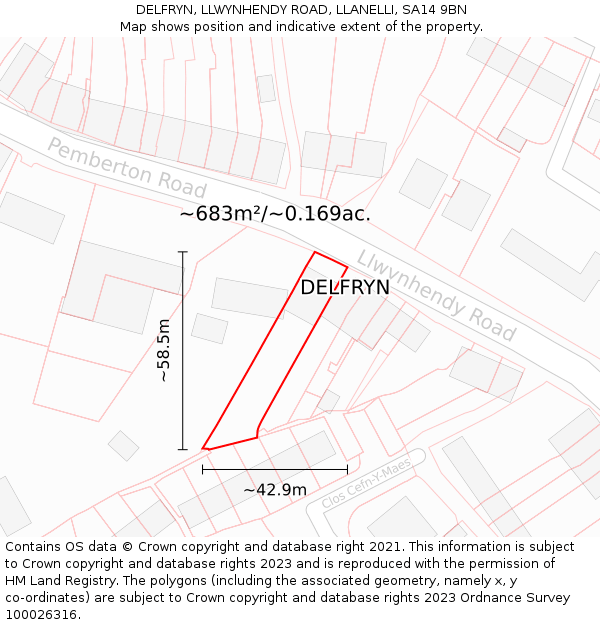 DELFRYN, LLWYNHENDY ROAD, LLANELLI, SA14 9BN: Plot and title map