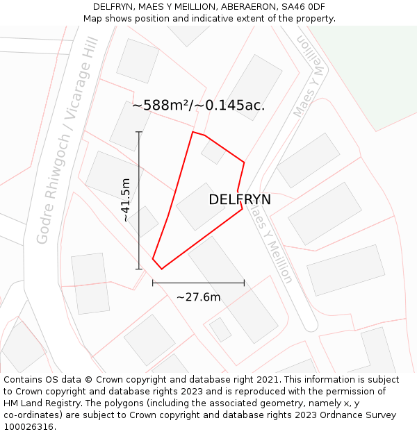 DELFRYN, MAES Y MEILLION, ABERAERON, SA46 0DF: Plot and title map