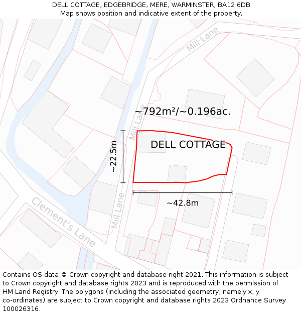 DELL COTTAGE, EDGEBRIDGE, MERE, WARMINSTER, BA12 6DB: Plot and title map