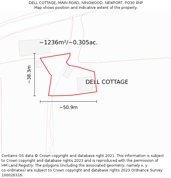 DELL COTTAGE, MAIN ROAD, NINGWOOD, NEWPORT, PO30 4NP: Plot and title map