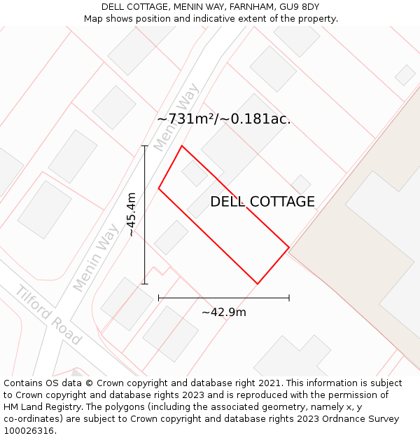 DELL COTTAGE, MENIN WAY, FARNHAM, GU9 8DY: Plot and title map