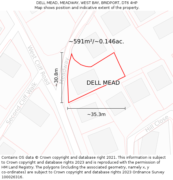 DELL MEAD, MEADWAY, WEST BAY, BRIDPORT, DT6 4HP: Plot and title map