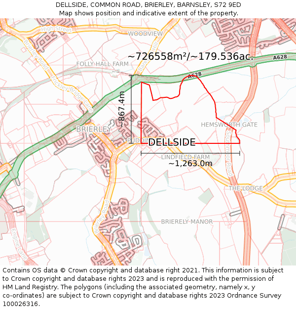 DELLSIDE, COMMON ROAD, BRIERLEY, BARNSLEY, S72 9ED: Plot and title map