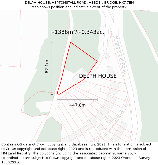 DELPH HOUSE, HEPTONSTALL ROAD, HEBDEN BRIDGE, HX7 7EN: Plot and title map