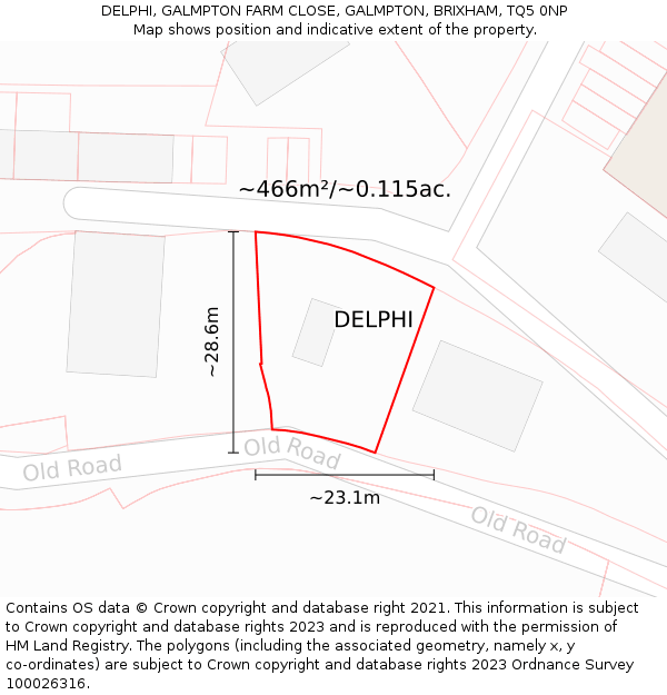 DELPHI, GALMPTON FARM CLOSE, GALMPTON, BRIXHAM, TQ5 0NP: Plot and title map