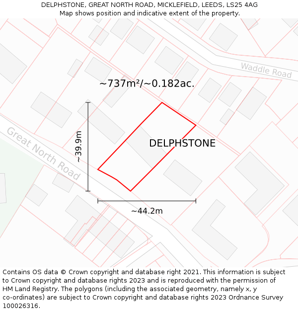 DELPHSTONE, GREAT NORTH ROAD, MICKLEFIELD, LEEDS, LS25 4AG: Plot and title map