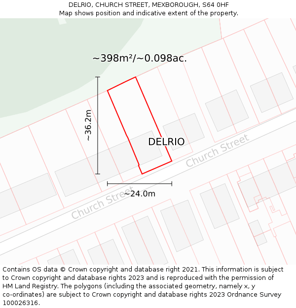 DELRIO, CHURCH STREET, MEXBOROUGH, S64 0HF: Plot and title map