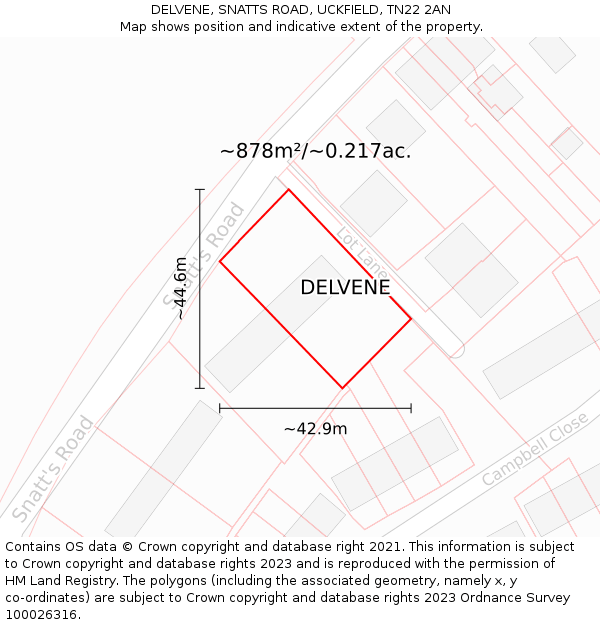 DELVENE, SNATTS ROAD, UCKFIELD, TN22 2AN: Plot and title map
