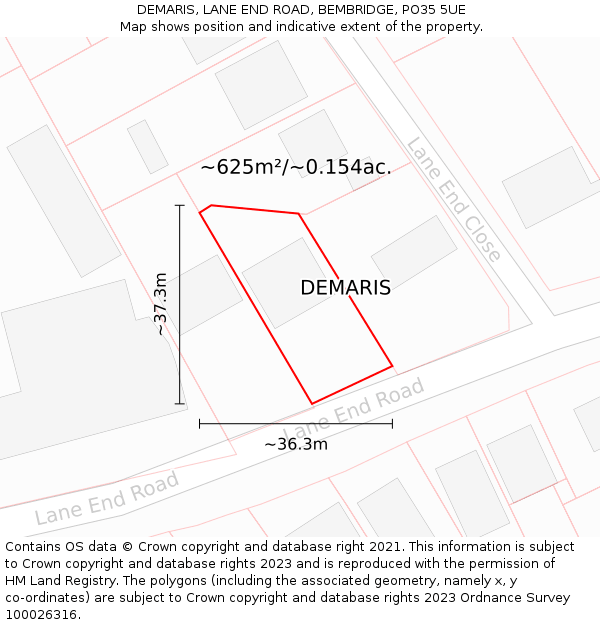 DEMARIS, LANE END ROAD, BEMBRIDGE, PO35 5UE: Plot and title map