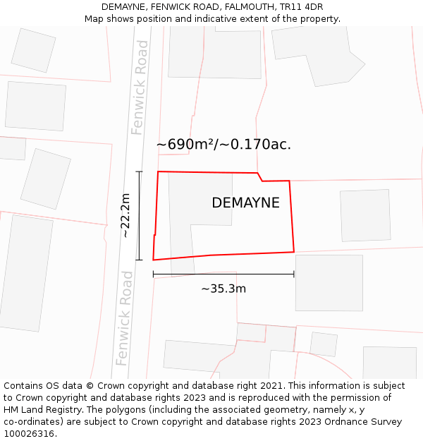 DEMAYNE, FENWICK ROAD, FALMOUTH, TR11 4DR: Plot and title map
