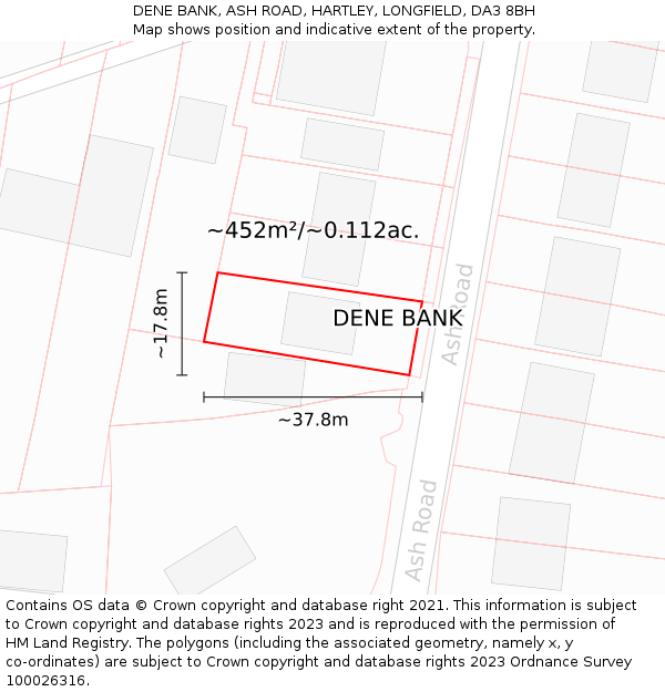 DENE BANK, ASH ROAD, HARTLEY, LONGFIELD, DA3 8BH: Plot and title map