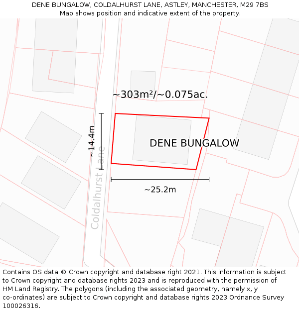 DENE BUNGALOW, COLDALHURST LANE, ASTLEY, MANCHESTER, M29 7BS: Plot and title map